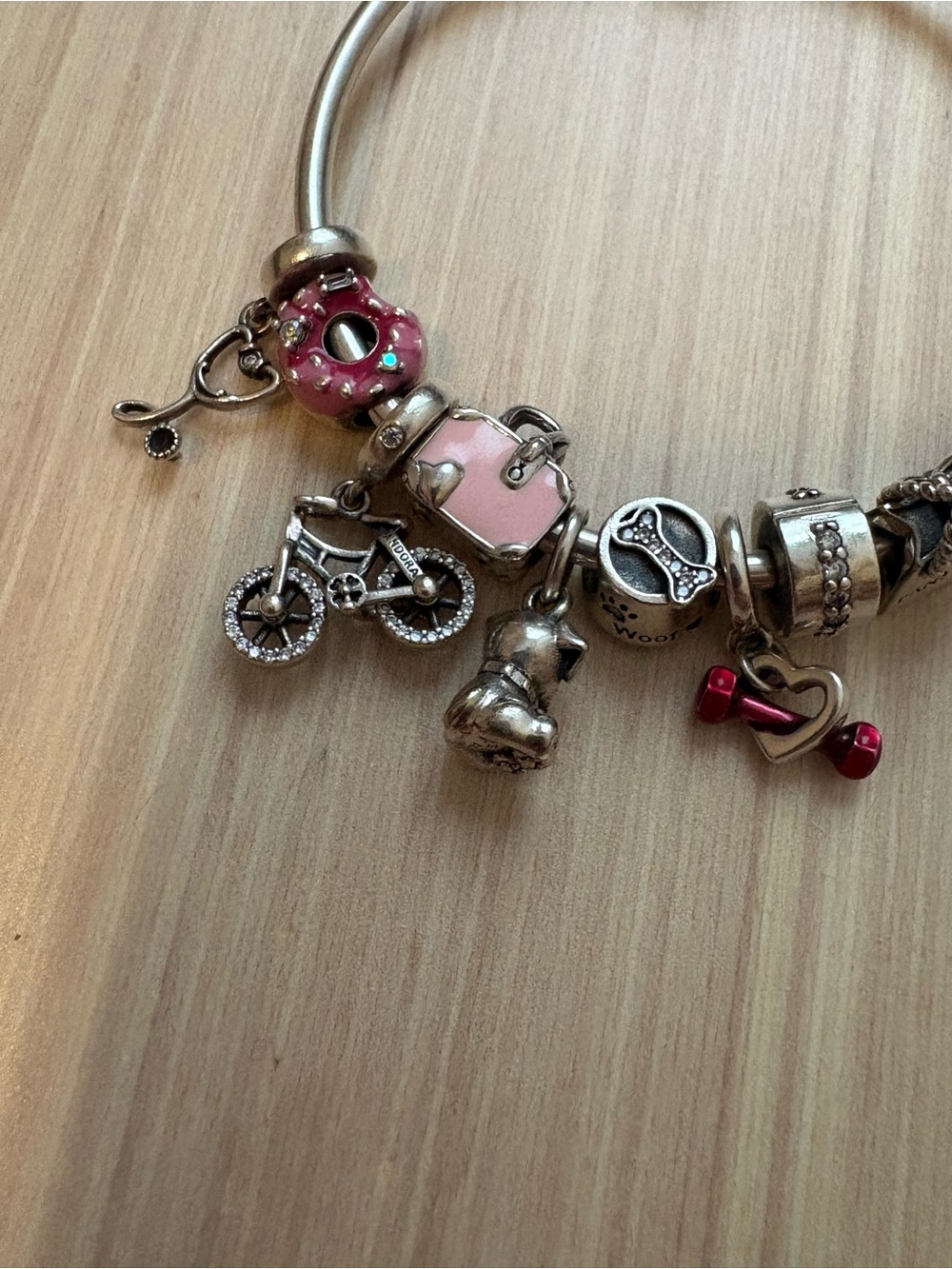 Pandora Sterling Silver  Charm Bangle Bracelet with Mixed Charms (all Pandora) - Picture 3 of 5